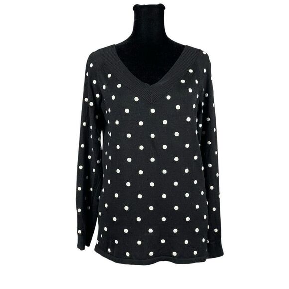 Samuel Dong Sweaters - Samuel Dong Silk Polka Dot V-Neck‎ Knit Sweater - Women’s L